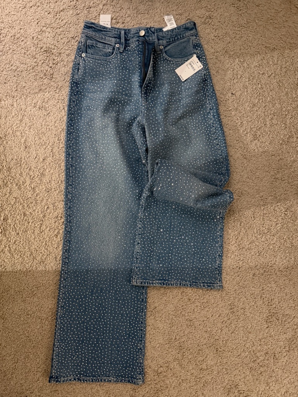 Good American Blue Studded Wide-Leg Jeans